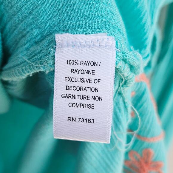 🦃 Aqua Blue Peach Embroidered VNeck Tunic Boho Hippie Blouse Top Size Medium - Picture 10 of 11